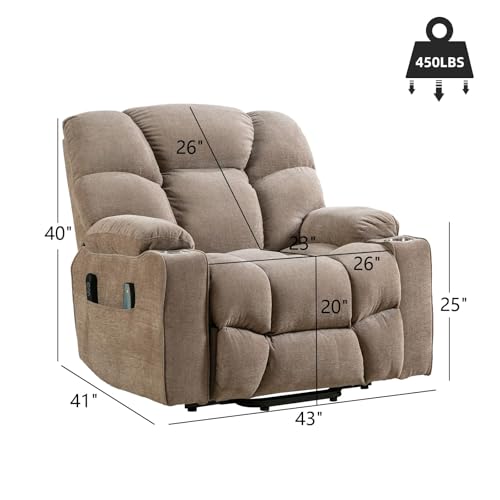 CANMOV Oversized Power Lift Recliner Chair for Elderly, Dual Motor Electric Heavy Duty Lift Recliner with Massage, Heating, USB Port, Cup Holders and Pockets, Brown