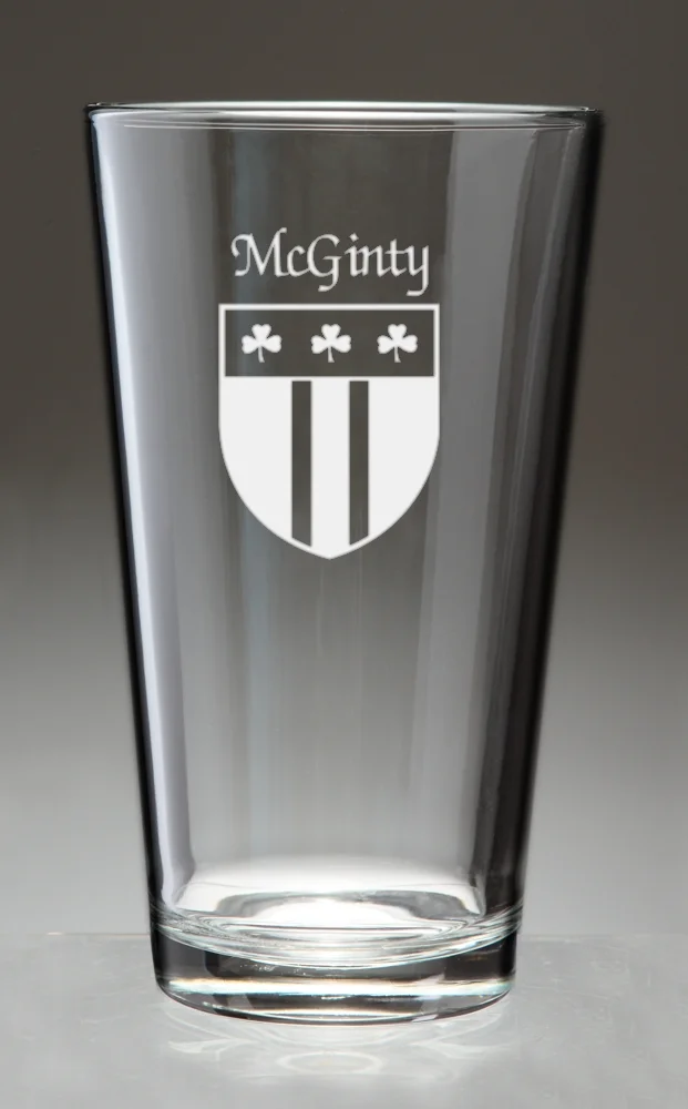 McGinty Irish Coat of Arms Pint Glasses - Set of 4 (Sand Etched)