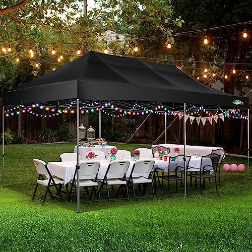 COBIZI 10x20 Heavy Duty Pop up Canopy Tent with 6 sidewalls Easy Up Commercial Outdoor Wedding Party Tents for Parties All Season Wind & Waterproof Gazebo Roller Bag,White(Frame Thickened)