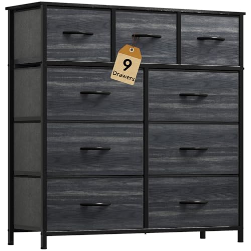 DWVO Dresser for Bedroom with 9 Drawers, Fabric Storage Dresser, Closet & Chest of Drawers for Living Room, Closets
