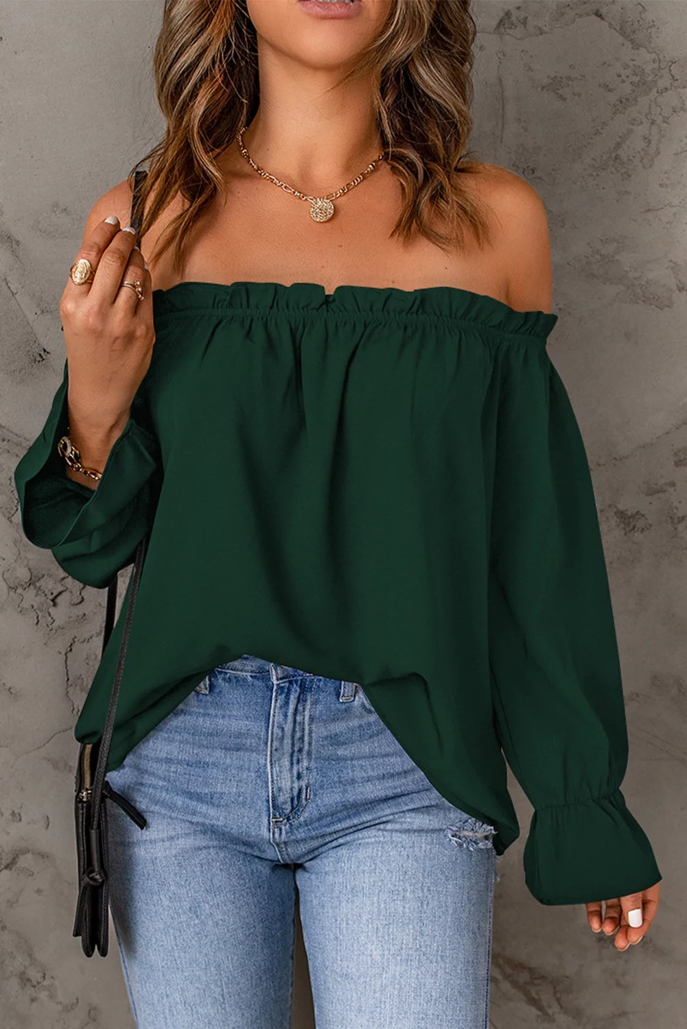 Elvina Frilled Off-shoulder Neckline Loose Blouse