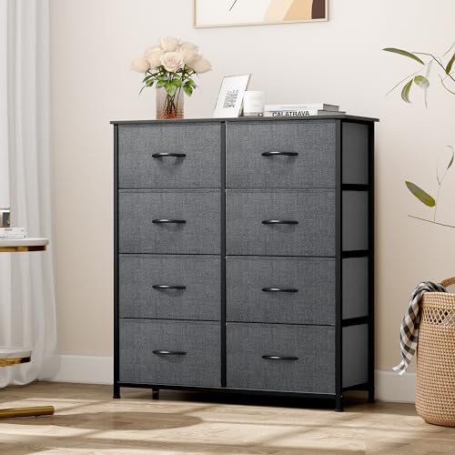YITAHOME Dresser for Bedroom, Tall Dresser with 8 Drawers, Storage Tower with Fabric Bins, Chest of Drawers for Closet & Living Room