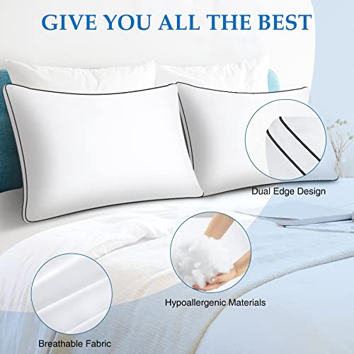 DolceLuna Pillows King Size Set of 2, Bed Pillow 2 Pack for Side & Back Sleepers, Hotel Quality Down Alternative Gusseted King Pillow for Sleeping, Soft and Supportive, White