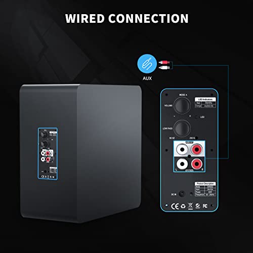 BESTISAN Powered Subwoofer, 6.5'' Side Firing Home Audio Sub, Deep Bass Response Subwoofers, Easy Setup with Home Theater Systems, TV, Speakers, RCA, LFE, AUX Input, High-Level Speaker Input & Output