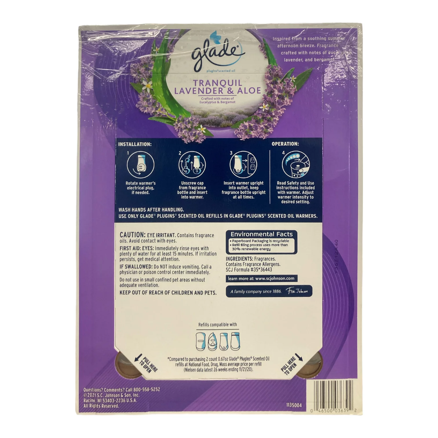 Glade PlugIns Refills Air Freshener, Scented and Essential Oils for Home and Bathroom, Tranquil Lavender & Aloe, 6.39 Fl Oz, 9 Count