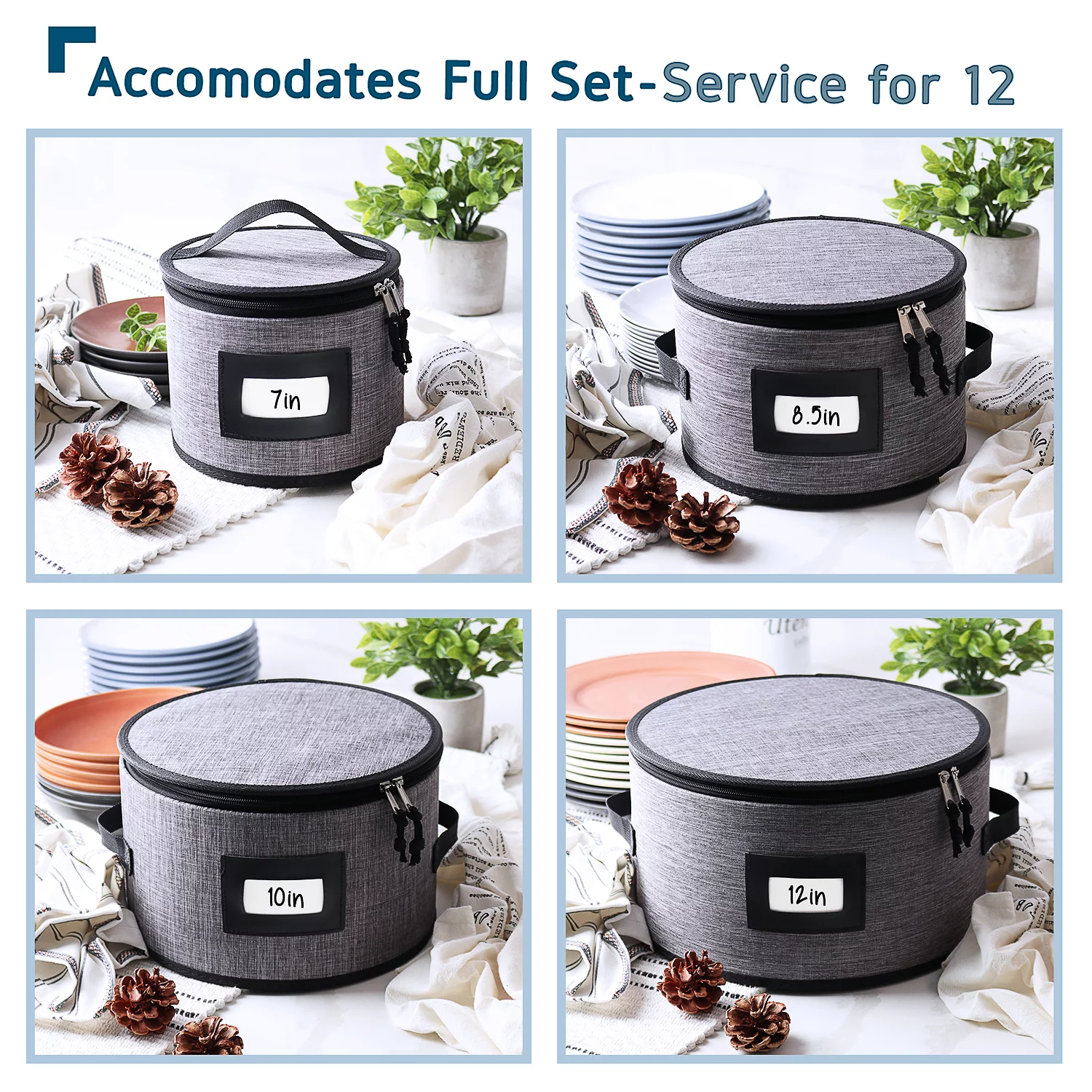 StorageBud Dinnerware Storage Container Set for Plate, Cup, Flatware, Stemware, & Platter Sets- Gray ( 8pc)