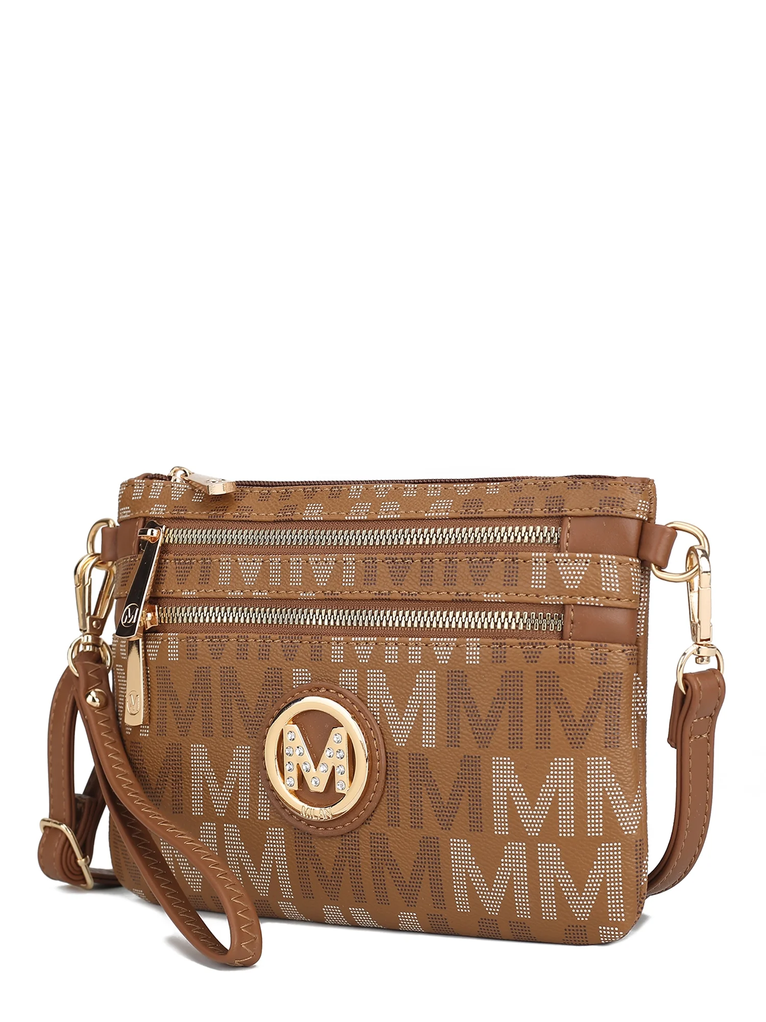 MKF Collection Women's Helen Milan M Signature Crossbody Wristlet by Mia K., Tan