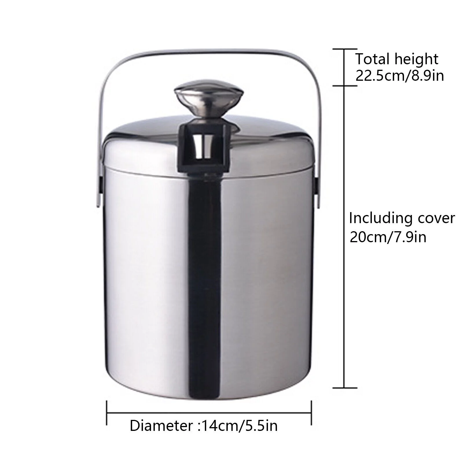 YIYIBYUS Stainless Steel Ice Bucket Double Wall Insulated Ice Bucket Champagne &Wine Bucket1.3L with Lid Strainer and Ice Tong