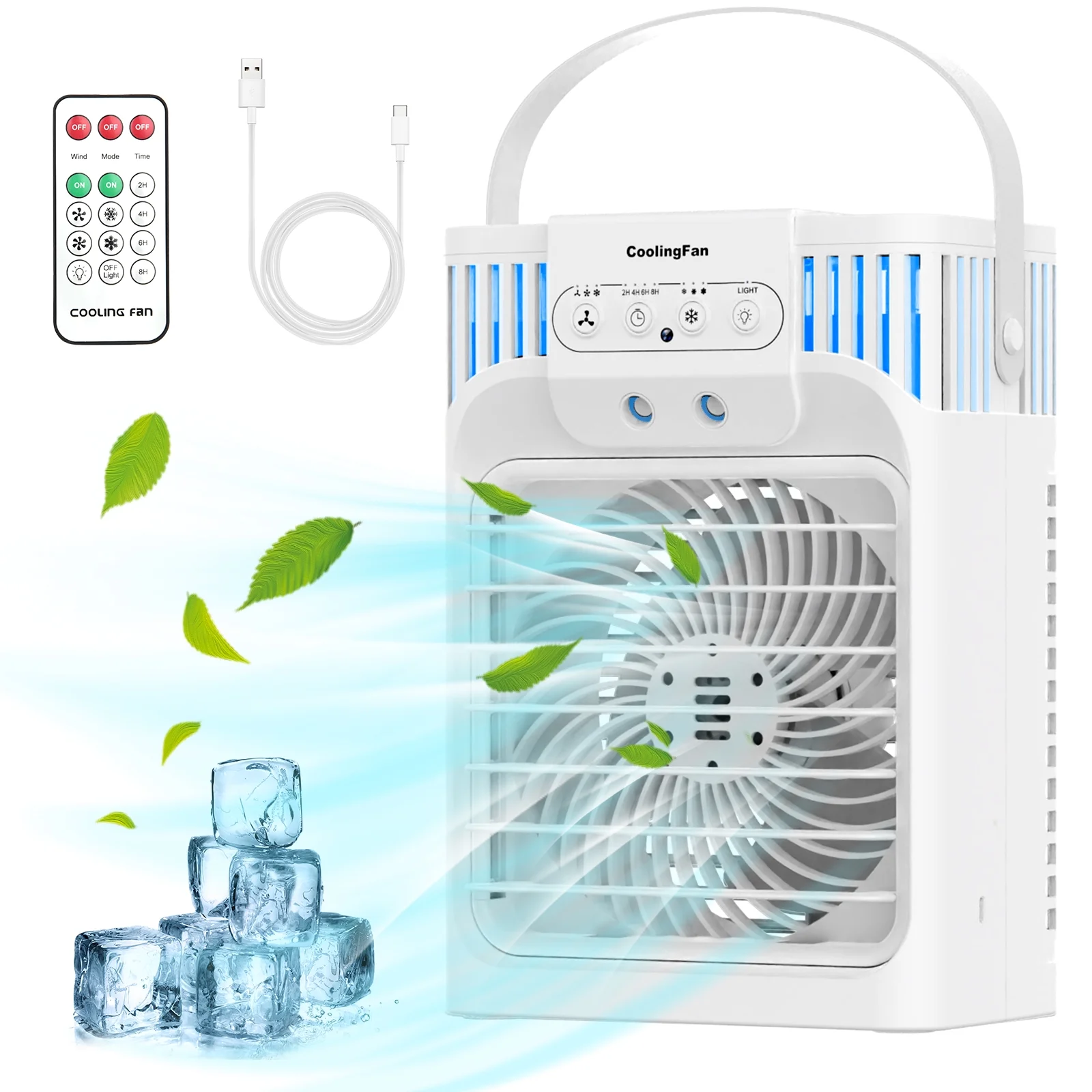 Personal Air Conditioner,4-IN-1 Evaporative Air Cooler with Remote, 2/4/6/8H Timer, 7 Colors Light,3-Level Humidify,LED Screen,3 Speeds Small Air Conditioner Portable for Room Office Camping Car