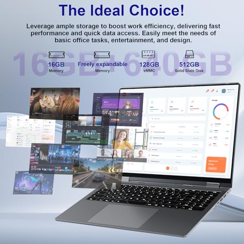 jumper 16 inch Convertible Laptop, 2 in 1 Laptop Computer with IPS FHD 360 Degree Touchscreen, 16GB DDR4 640GB Storage, Fingerprint Reader, WiFi 6, 53.2WH, Backlit Keyboard, Type-C, 1 Year Office 365