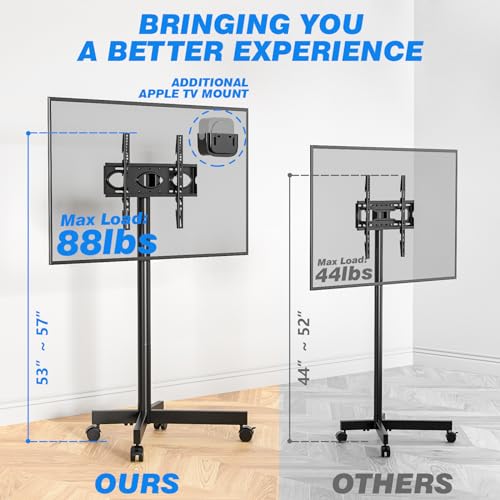 Rfiver Mobile TV Cart Rolling TV Stand for 23-60 Inch Screens, Portable TV Stand on Wheels with Tilt and Height Adjustable, Outdoor TV Mount Stand Holds up to 88 lbs for Home Office MAX VESA 400x400mm