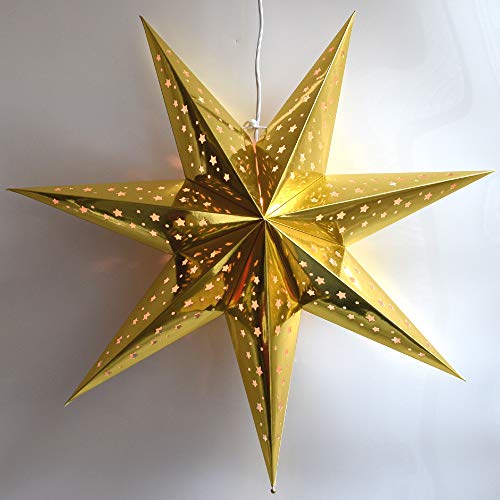 Paper Star Lantern Decoration (Galaxy Gold 7-Point Shining Star) - Perfect for Weddings, Christmas Holiday, Birthday Party Celebration & Home Decor