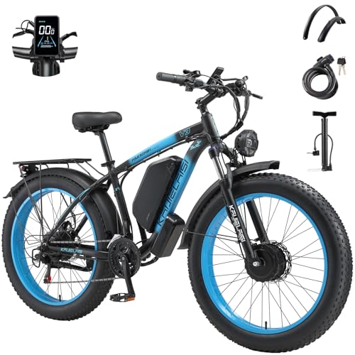 Electric Bike for Adults, 4000W Peak Power 26” Fat Tire Ebike, 34MPH AWD Dual Motor Electric Bicycles, 48V 23AH Removable Battery Fast Dual Hydraulic Brakes Electric Mountain Bike