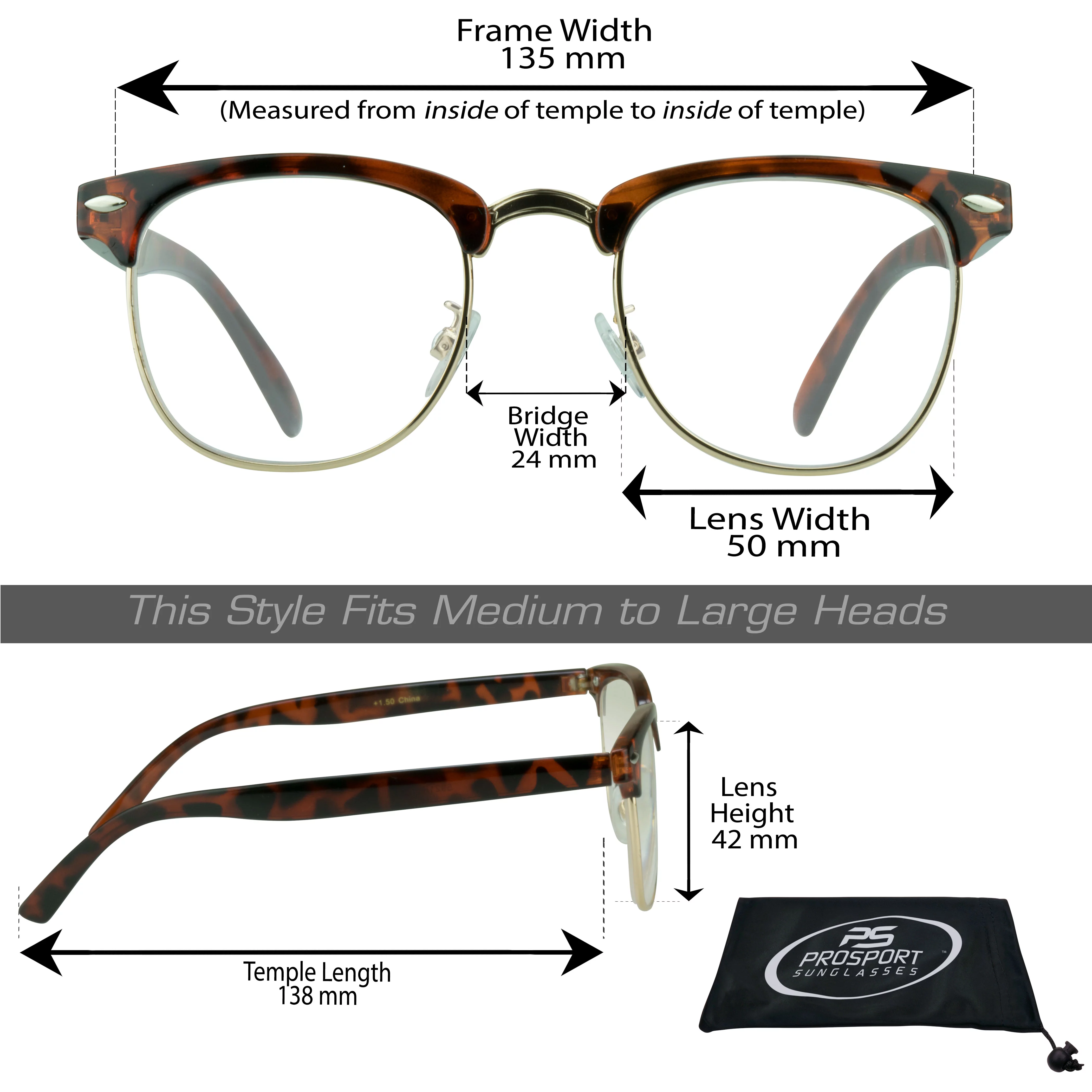 proSPORT Horn Rimmed Reading Glasses Vintage Classic Semi Rimless Men Women 2 Pairs Combo