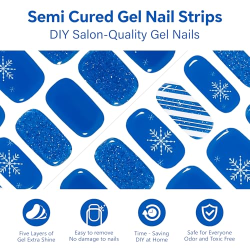Semi Cured Gel Nail Strips-Easy Apply Christmas Gel Nail Stickers Holiday Semi Cured Manicure Strips with Sparkling Xmas Designs (Classic Yule)