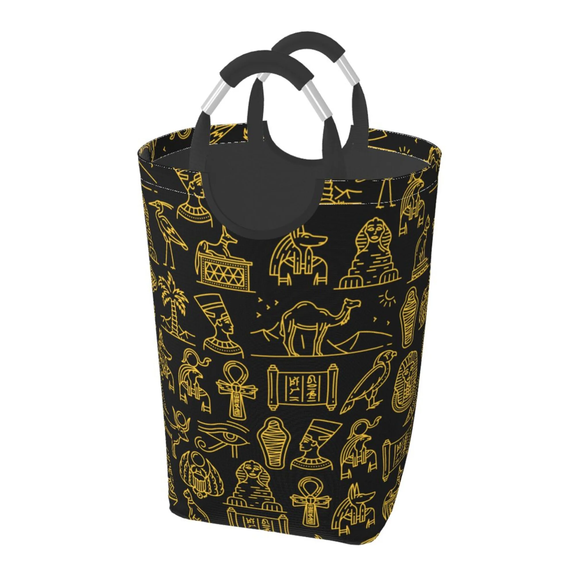 TEQUAN 50L Large Rectangular Laundry Hamper with Aluminum Handles, Ancient Gods of Egypt Prints Waterproof Foldable Dirty Clothes Basket