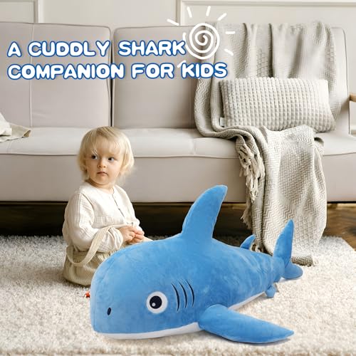 47 inch Shark Stuffed Animal, 3.1lb Giant Shark Plush Body Pillows Weighted Plushies Toy Cuddly Christmas Birthday Gifts for Kids Boys Girls