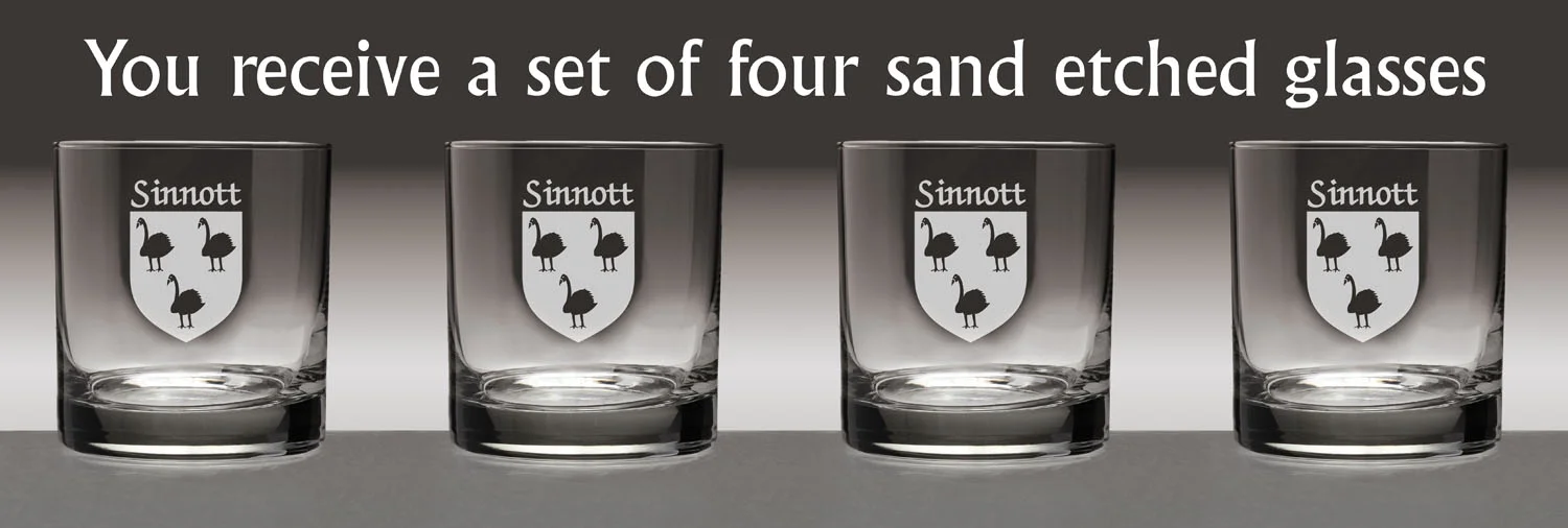 Sinnott Irish Coat of Arms Tumbler Glasses - Set of 4 (Sand Etched)