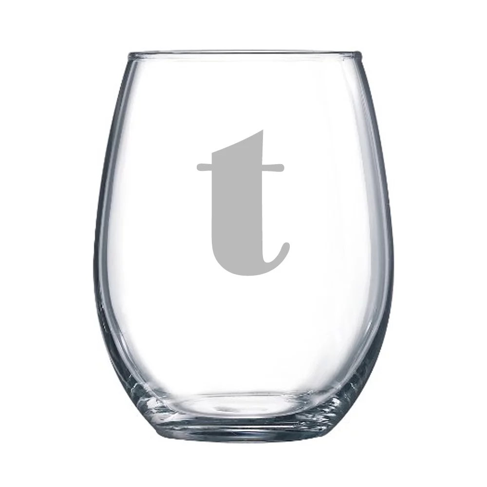 4-pc Broadway Personalized 15 oz Stemless Wine Glass, Letter T