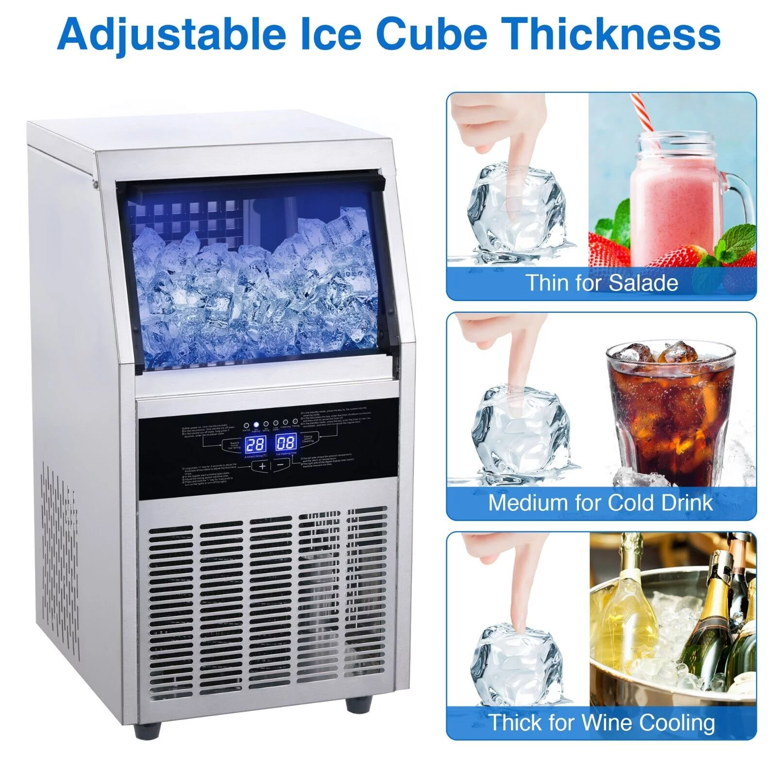 Commercial Ice Maker 150lb Stainless Steel Bar Restaurant Built-in Cube Machine