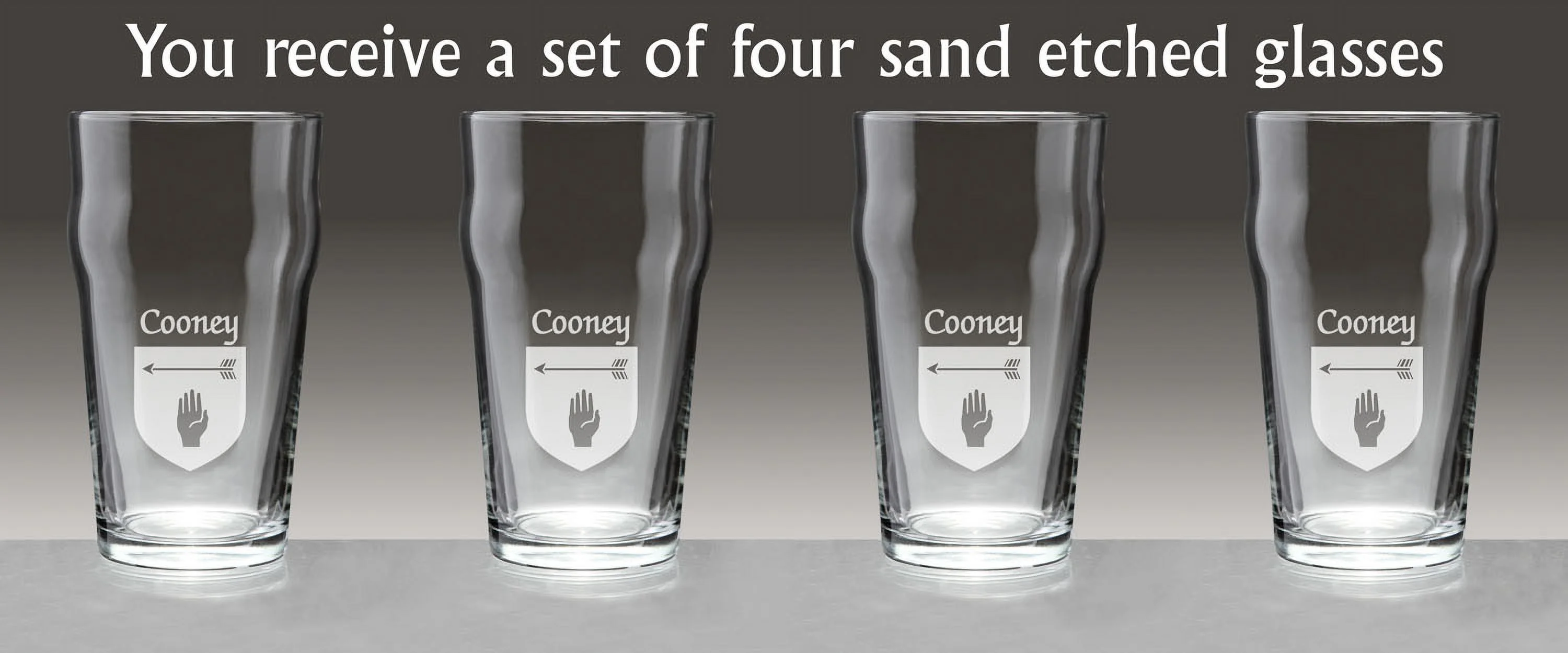 Cooney Irish Coat of Arms Pub Glasses - Set of 4 (Sand Etched)