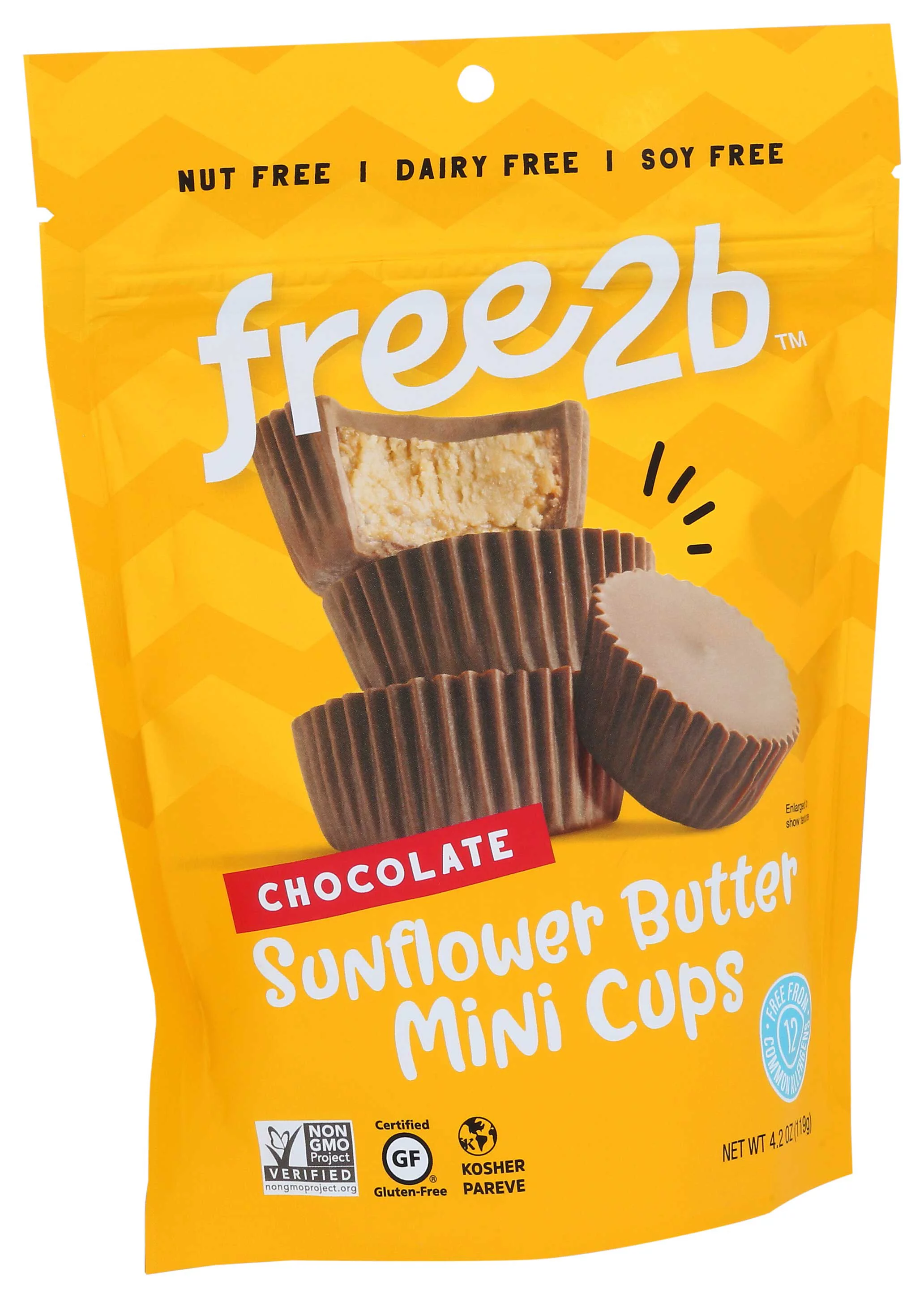 Free2b Dark Chocolate Sunflower Butter Mini Cups, 4.2 Ounces, 6 Per Case