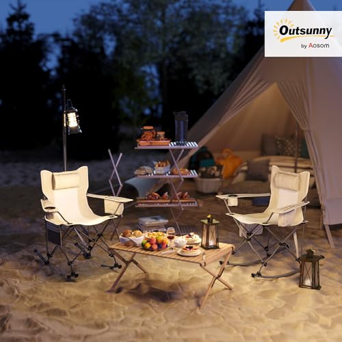 Outsunny Folding Rocking Camping Chairs for Adults, Portable Outdoor Rocking Chairs with Headrest, Cooler Bag, Cup Holder, Carry Bag for Picnic Outside and Outdoor Travel, 2 Pack, Black