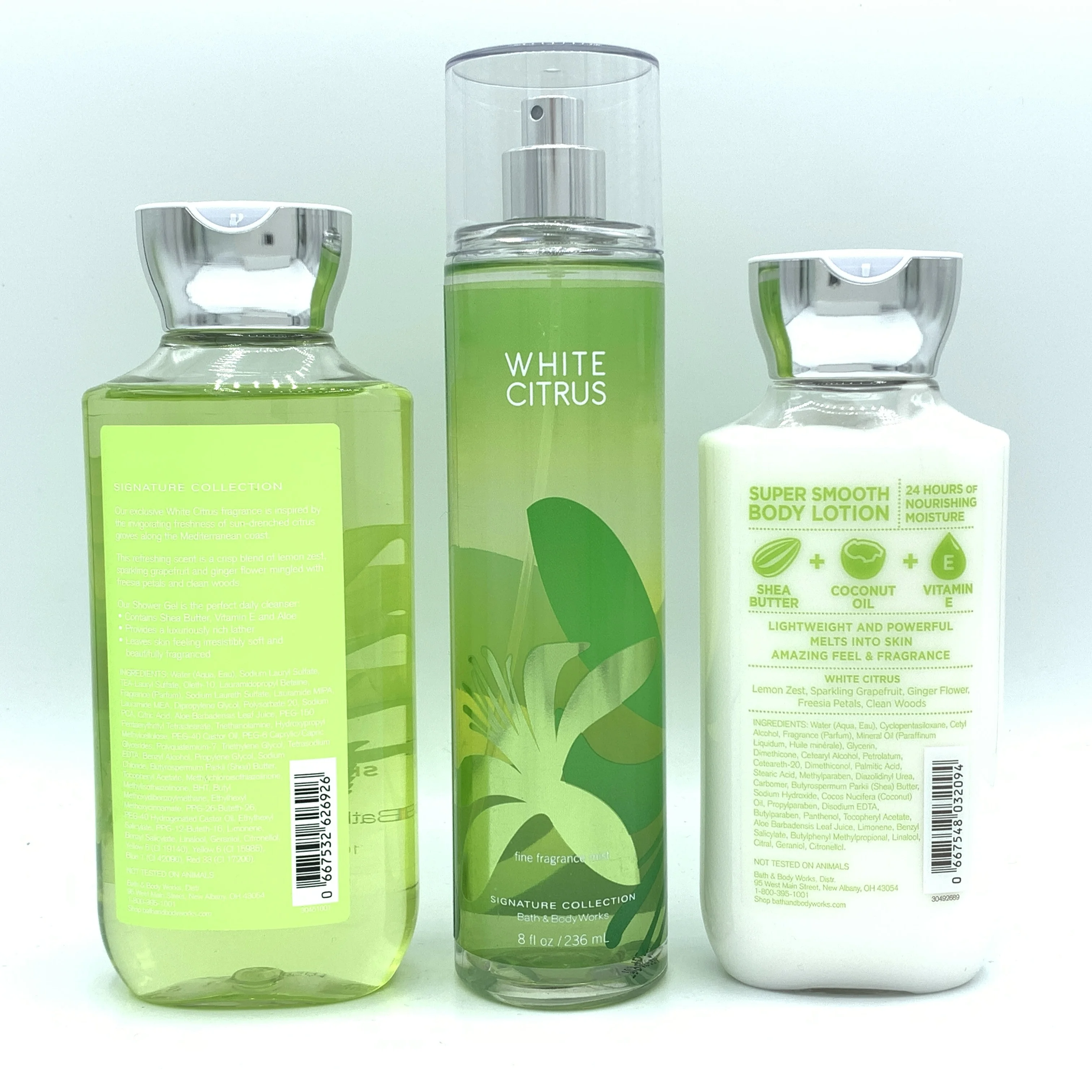 Bath and Body Works White Citrus Shower Gel, Fine Fragrance Mist and Body Lotion 3-Piece Bundle