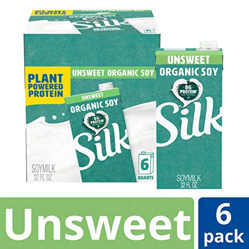 Silk Shelf-Stable Organic Soy Milk, Unsweetened, Dairy-Free, Vegan, Non-GMO Project Verified,32 Fl Oz(Pack of 6)