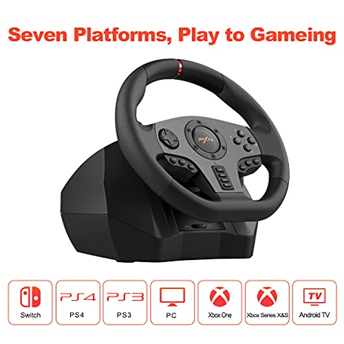 PXN V900 PC Steering Wheel Gaming - 270/900° Xbox Steering Wheel with Linear Pedals & Left and Right Dual Vibration for PS4, PC, Xbox One, Xbox Series X|S, Switch