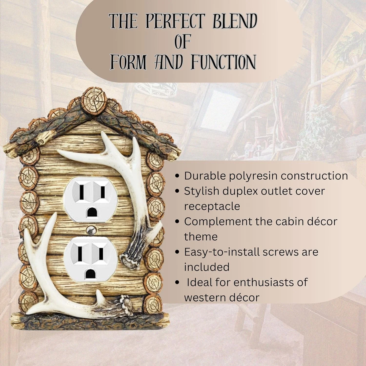 Rustic Antler Wall Plate For Log Cabin Cottage - Decorative Duplex Outlets Cover Receptacle, Rustic Duplex Outlet Cover