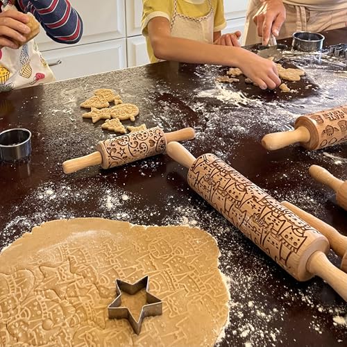 CHRISTMAS GIFTS EMBOSSING ROLLING PIN laser engraved with Christmas symbols CHRISTMAS GINGERBREAD COOKIES