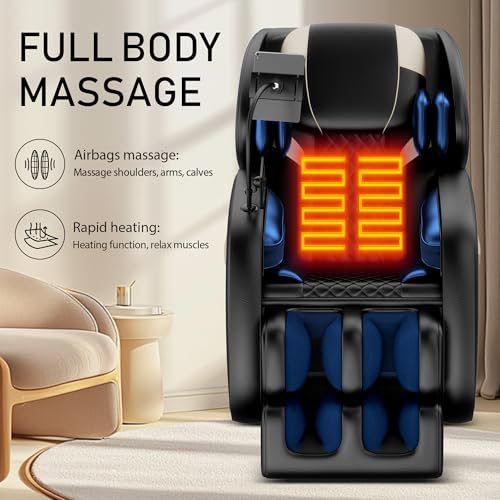 Full Body Massage Chair Recliner with Zero Gravity, Airbag Pressure, Heat Therapy, Foot Roller & Bluetooth, 8 Fixed Rollers, Adjustable Footrest (Velvet Black)