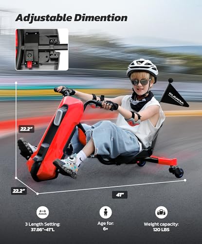 ELEMARA Drift Cart with Stepless Speed,12V Electric Drift Kart with Adjustable Seat,Drifting Car with Pennant, 6.5 MPH, Kids Ride On Toy with LED Lights,Music,Bluetooth,for Kids Age 6+, Pink