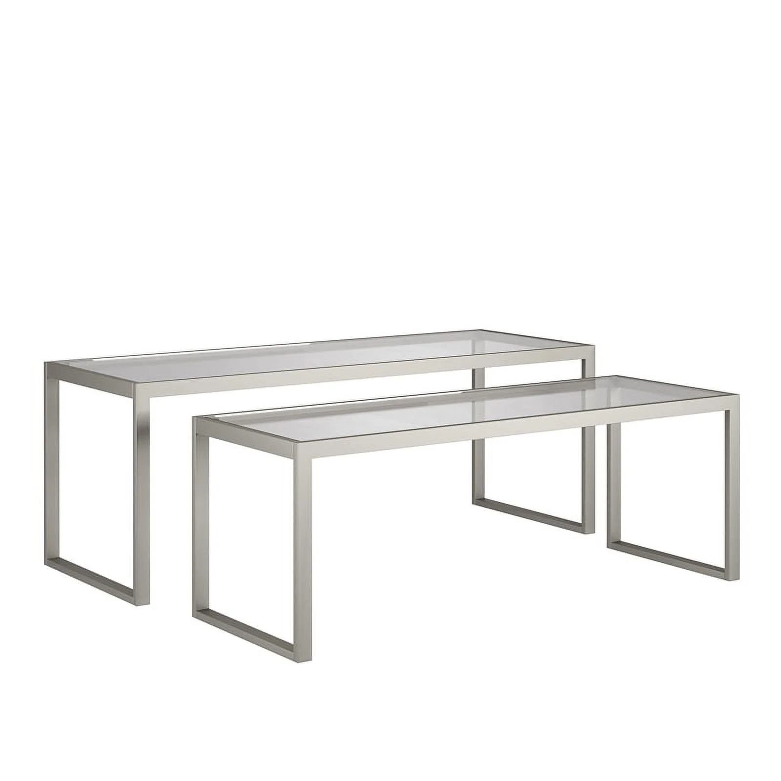Pemberly Row Metal Rectangle Nested Coffee Table in Gray with Glass Top