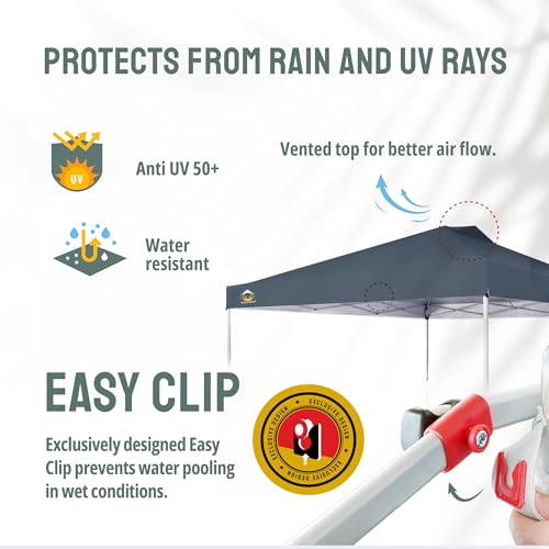 CROWN SHADES 10x10 Pop Up Canopy - Beach Tent with One Push Setup - Easy Outdoor Sun Shade for Events, Parties, Camping - Gazebo with STO-N-Go Cover Bag, Silver Coated Top, White