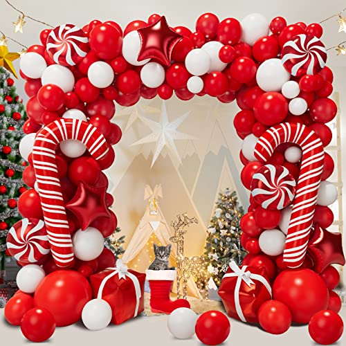 Bonropin Christmas Balloon Garland Arch Kit With Red White Candy Gift Box Star Balloons for Xmas Party Decorations