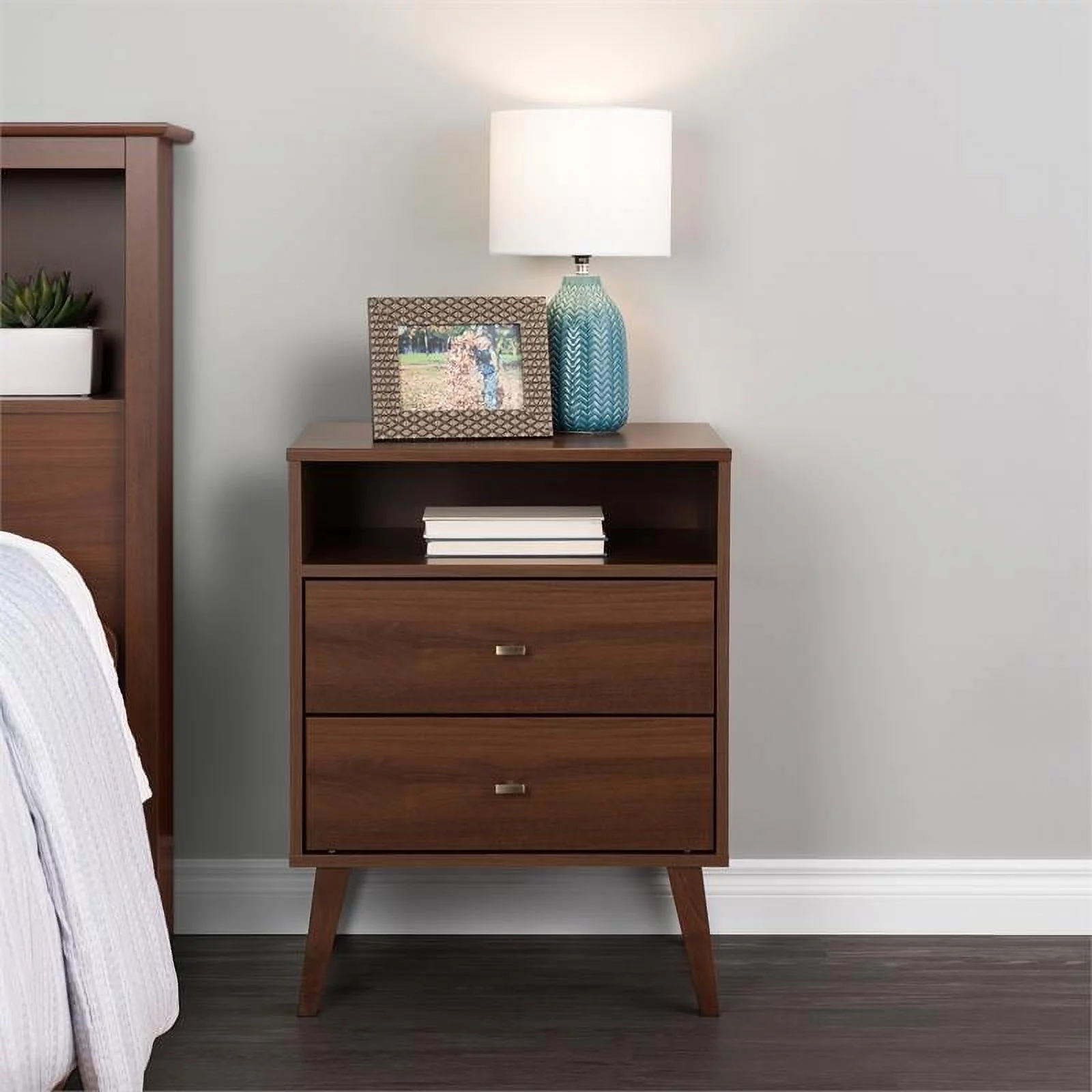 Home Square 2 Piece Wood Tall Nightstand Set with 2 Drawer in Cherry