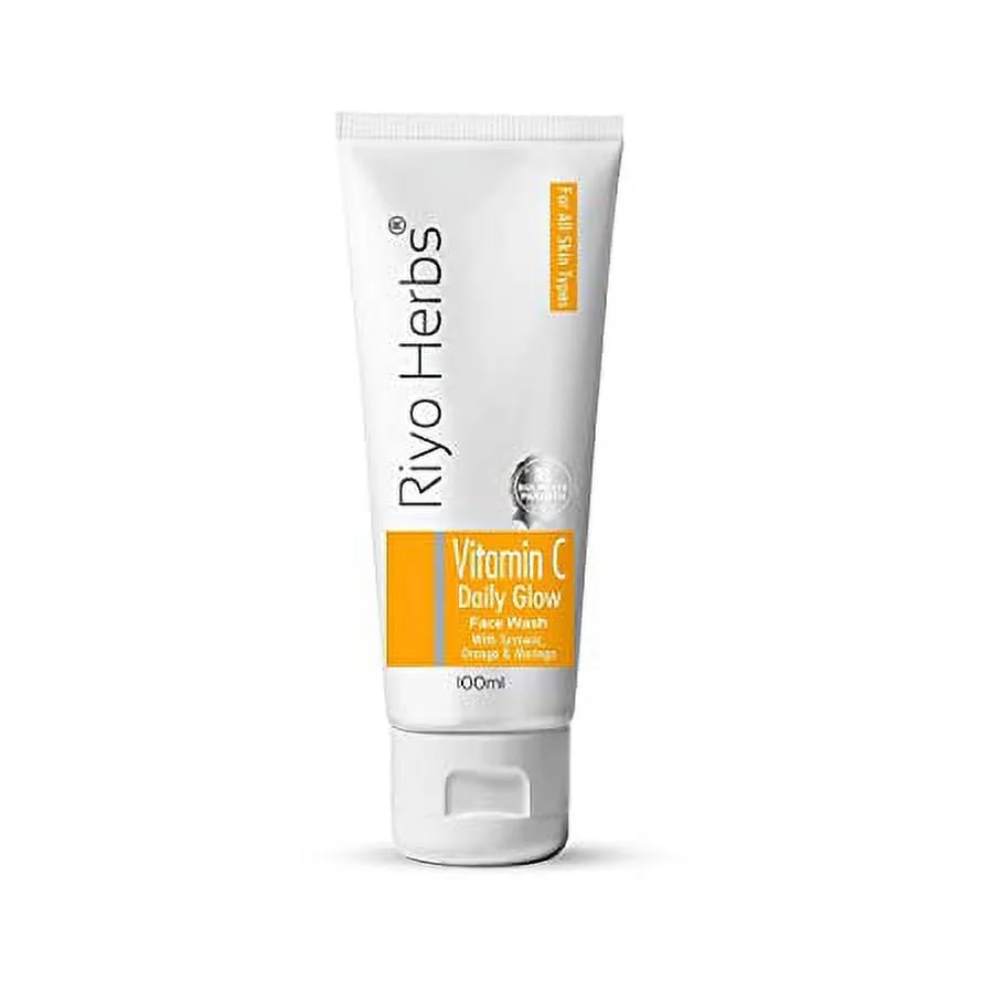 Riyo Herbs Vitamin C Daily Glow Facewash | Citrus Limon Peel Oil, Tocopheryl (Vitamin E) Acetate, Menthol | UV Rays/ Sun Lightens Dark Spots | For All Skin Types - 100ml