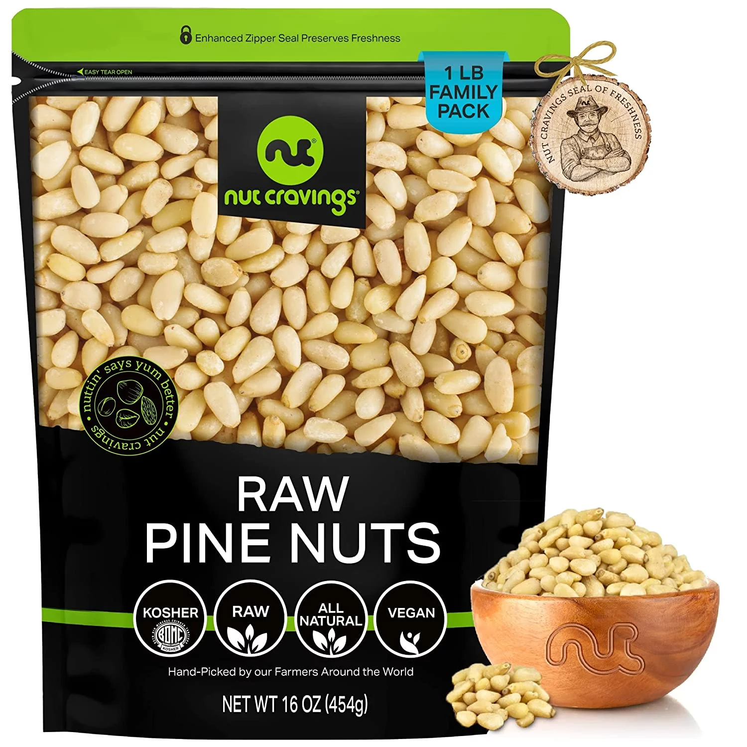 Premium Pine Nuts All Natural, Kosher, Vegan, Raw Pignolias by Nut Cravings (16oz - 1 lbs)