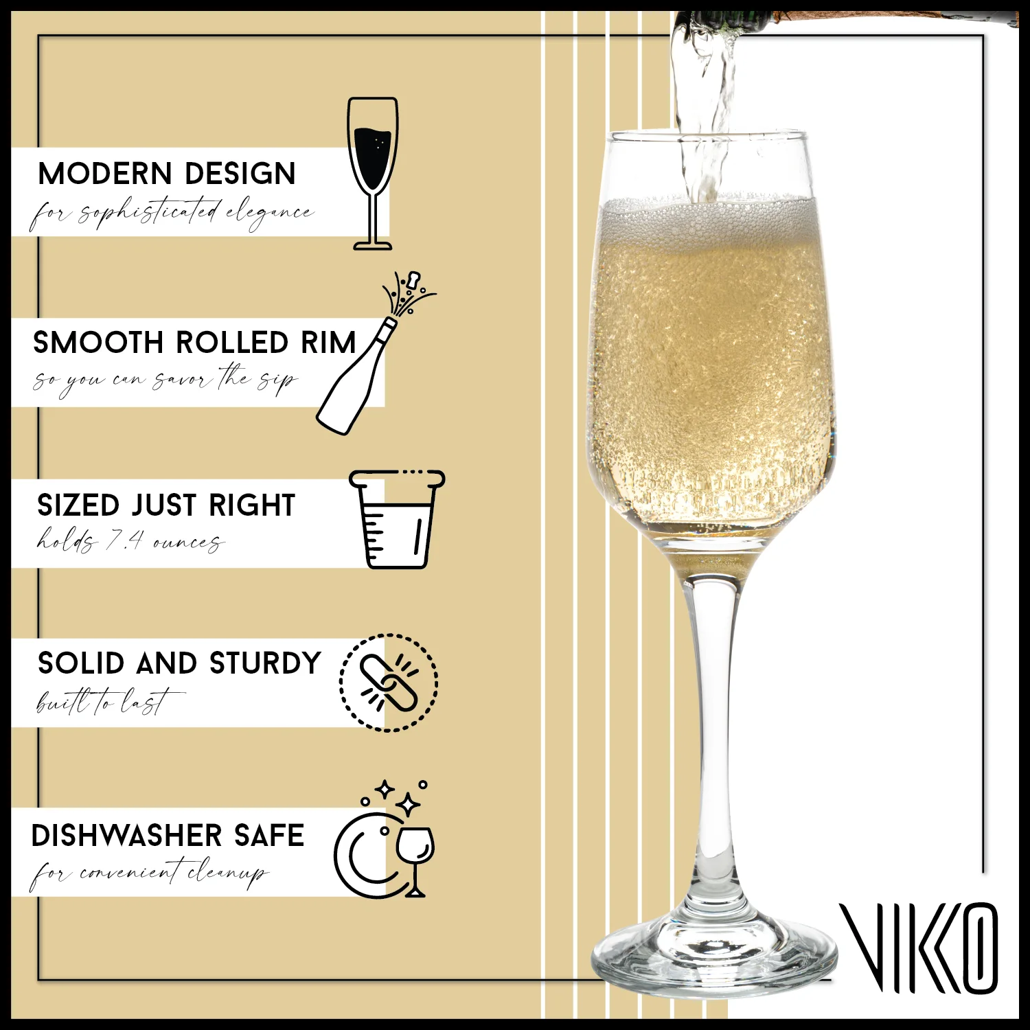 Vikko Champagne Flutes, 7.4 Ounce Toasting Champagne Flute, Crystal Clear Champagne Glasses, Set of 4 Elegant Sparkling Wine Glasses
