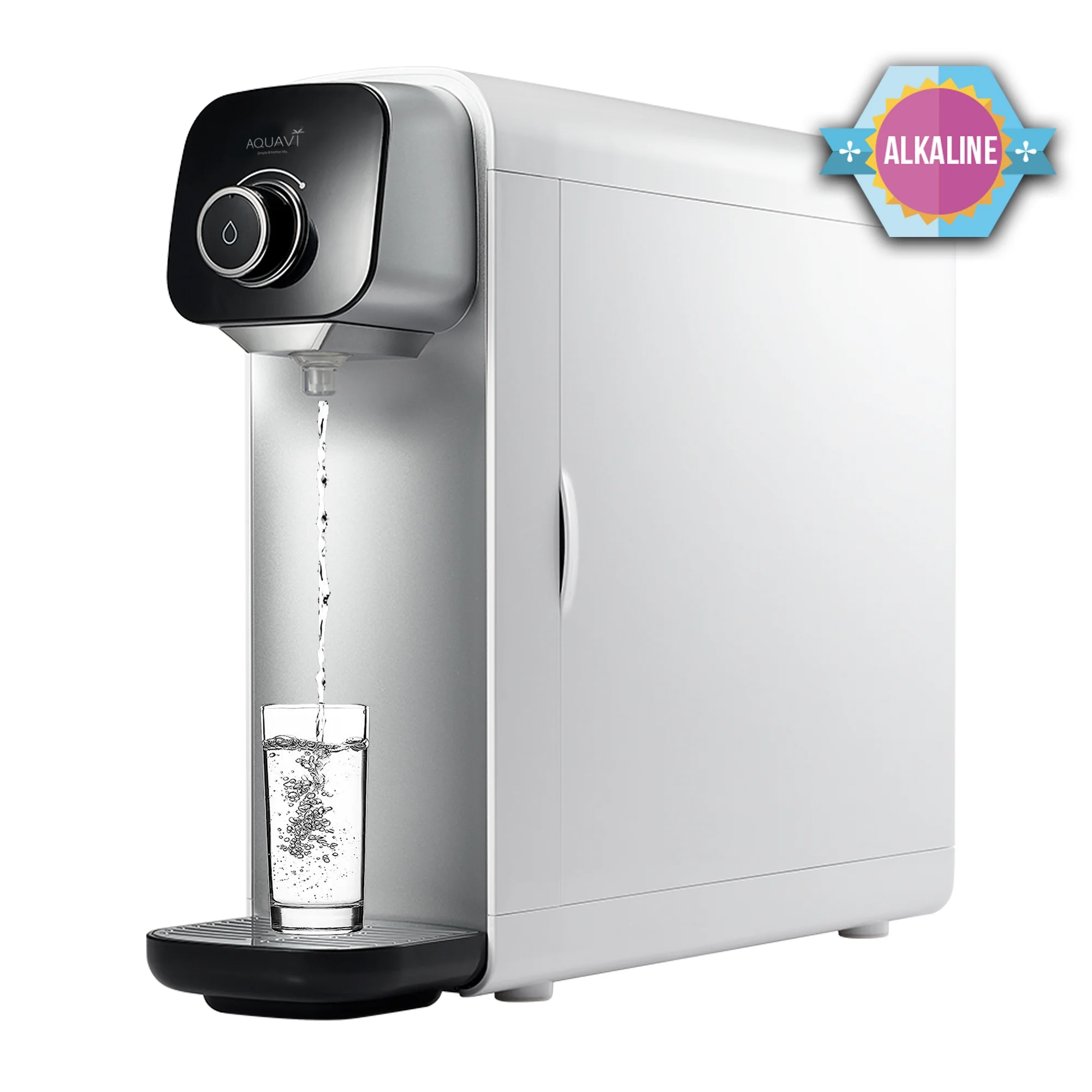 AQUAVI Alkaline Spring Countertop Water Filtration Purification System, 3 Stage Water Filter, Bottleless Water Dispenser, No Electricity Required(Black)