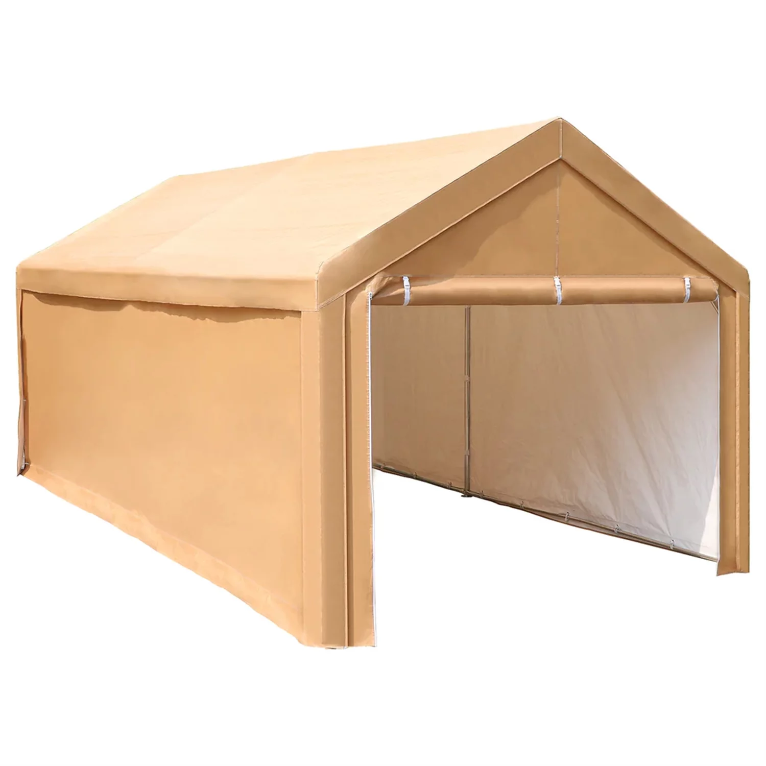 MF Studio 10' X 20’Carport Heavy Duty Car Canopy Galvanized Car Boat Shelter with Removable Sidewalls and Doors Beige