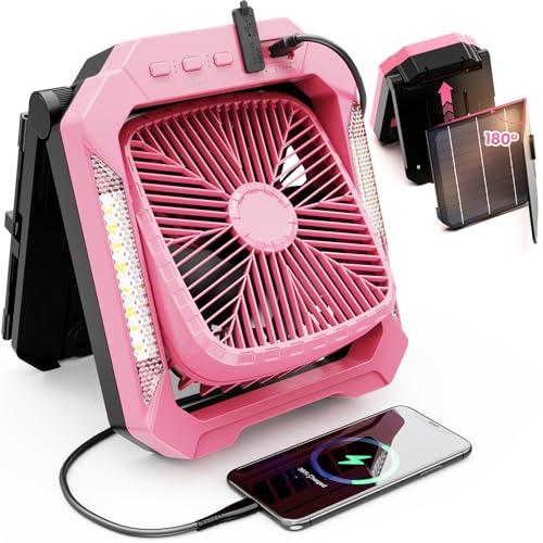 26800mAh Portable Fan Rechargeable with 18W Detachable Solar Panel, Quiet Battery Powered Camping Fan Cordless with LED Lantern,3 Speed,Timer,USB-C,for Bedroom Tent Home Office Desk Hurricane(Green)