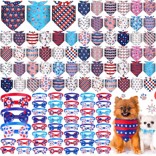 108 Pcs Christmas Adjustable Dog Bandanas Bulks Plaid Striped Bow Ties for Dogs Autumn Buffalo Bowknot Reversible Triangle Scarf Kerchief for Small Large Medium Pet Grooming Outfit Costume