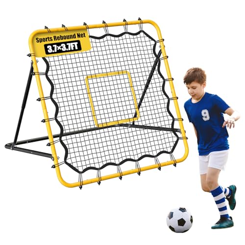 3.7×3.7FT Soccer and Baseball Rebounder Net,Volleyball Rebounder,Pitch Back Net,Multi-Sport Training Rebound Net,with Pitching Target,Adjustable Angles