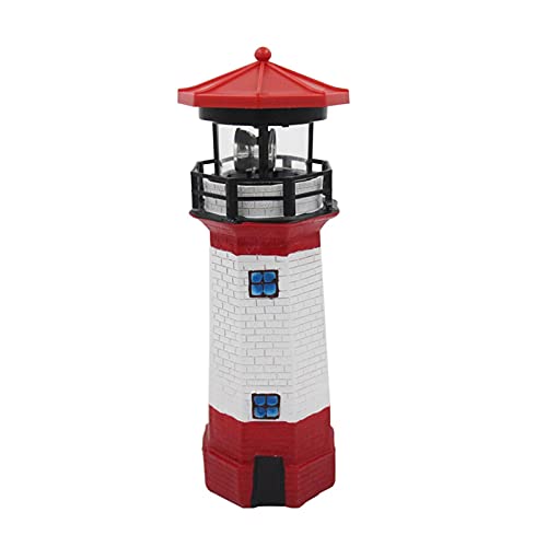 Solar Lighthouse Outdoor Solar Rotating LED Lighthouse Light Waterproof Lighthouse Statue Decorative LED Rotating Lamp for Garden Landscape Outside Yard(Red)