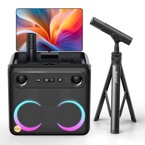 Ikarao Smart Karaoke Machine for Adults - with Lyrics Display, 32GB Karaoke Tablet, 2 Wireless Mics, Professional Karaoke System, 300W Peak Power, 4 DJ Lights, Karaoke Speaker for Any Occasion