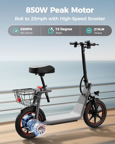 Jasion JS3/PRO Electric Scooter with Seat, 650/850W Peak Motor, 20/25Miles Ranges Sports Scooter for Adults, 20/25MPH Max Speed, Front Suspension, Turn Signal, Dual Brake, 245-300 Lbs Load