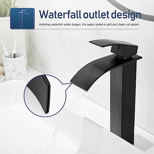 Vessel Sink Faucet Brushed Nickel Bathroom Faucets Tall Waterfall Bathroom Bowl Sink Faucet Rv Lavatory Faucet with Supply Hose and Pop Up Drain